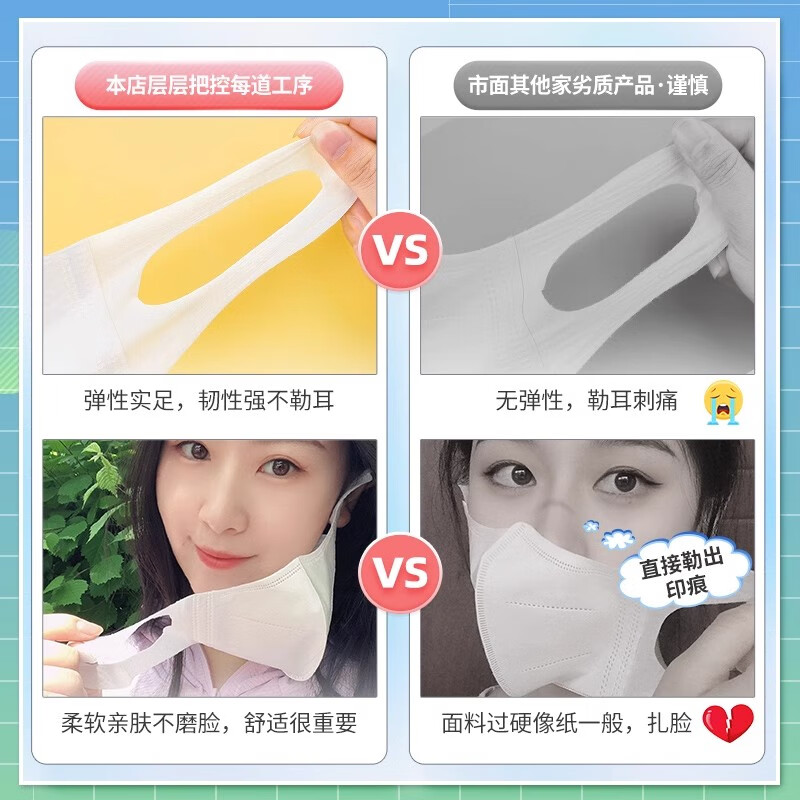 万宝绿 口罩立体3d薄款透气高颜值女不花妆显脸小网红男潮白色成人口罩 冰感/UPF50+防晒【砖石白-60片独立装】 L码(适用130-180斤)成人/脸大推荐