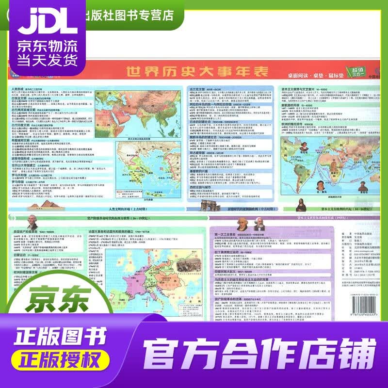 【正版图书 京东配送】世界历史大事年表 8开学生桌面阅读 正反双面防水撕不烂 金博优学习图典 中国