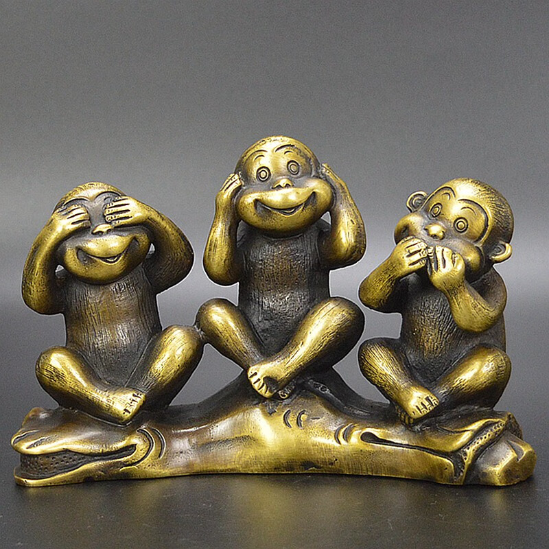 铜魂古匠 黄铜猴子摆件三不猴铜工艺品仿古铜器家居客厅办公室书房