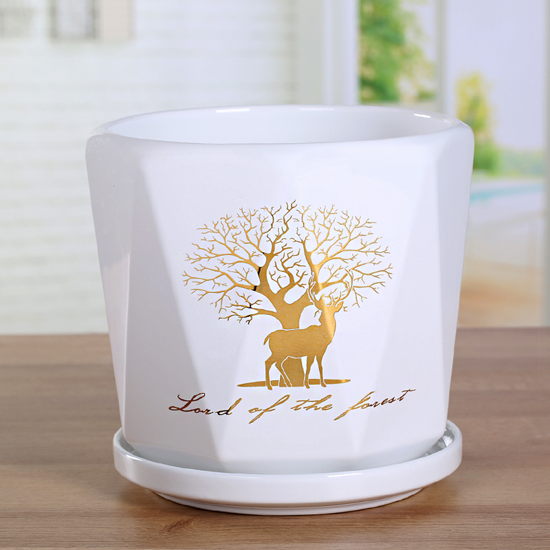 花盆陶瓷创意个性吊兰绿萝蝴蝶兰盆栽家用绿萝多肉阳台 67221(金花纸)