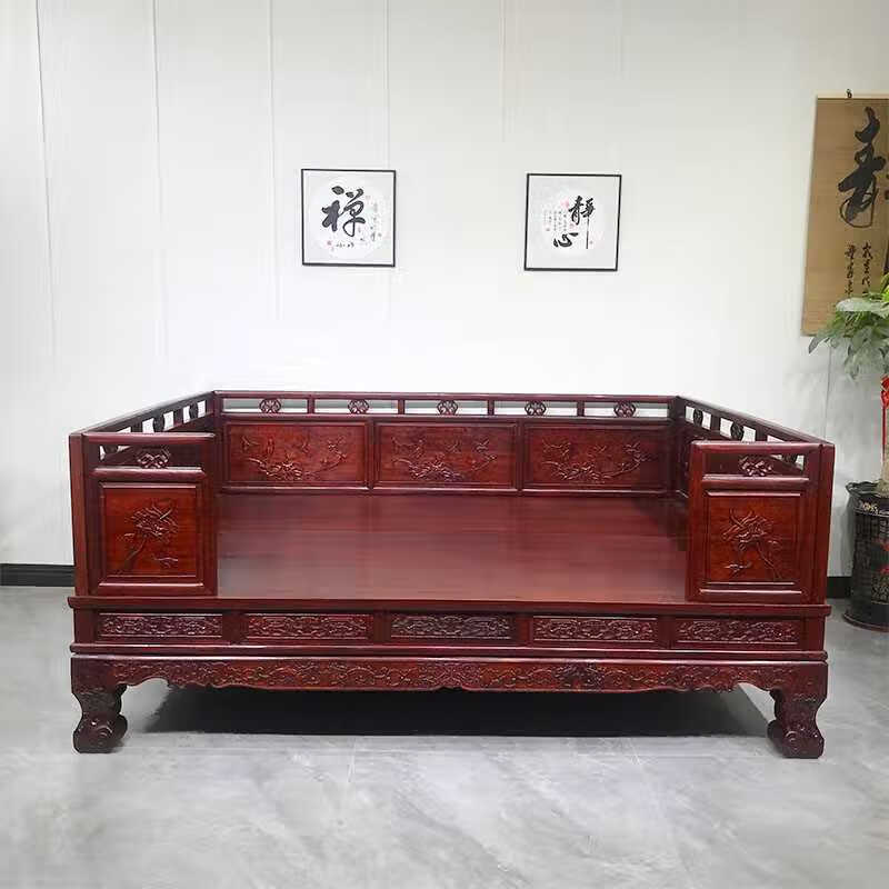 半个柠檬实木罗汉床三围炕床仿古典老式罗汉双人榆木古代无顶架子床