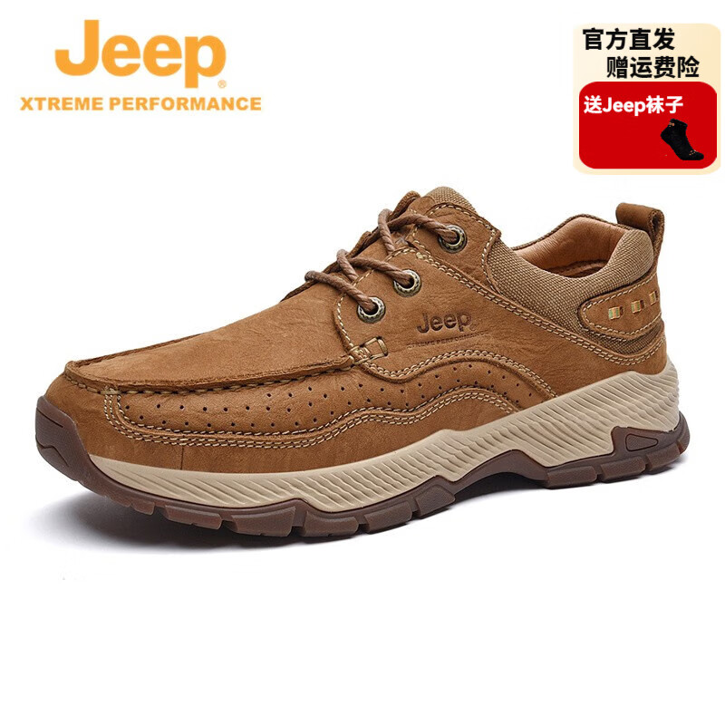 吉普(jeep)徒步鞋男秋冬季新款户外鞋防滑耐磨牛皮登山鞋低帮舒适休闲