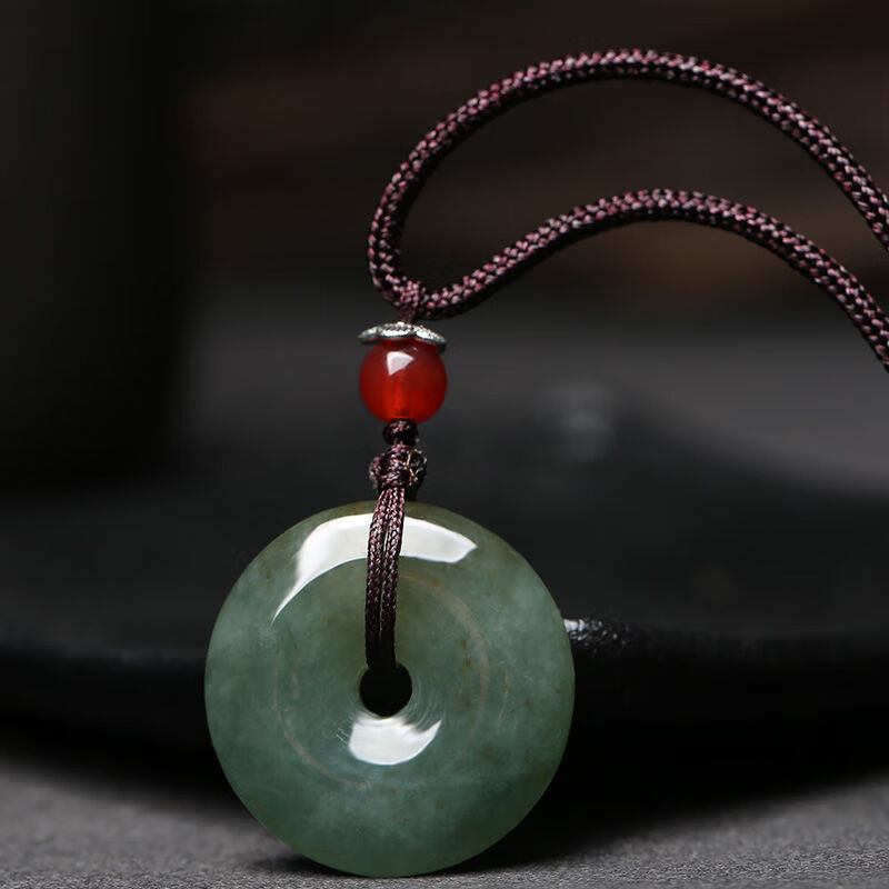 pure girl  翡翠吊坠平安扣冰糯种油青 飘花玉扣男女款玉佩挂件