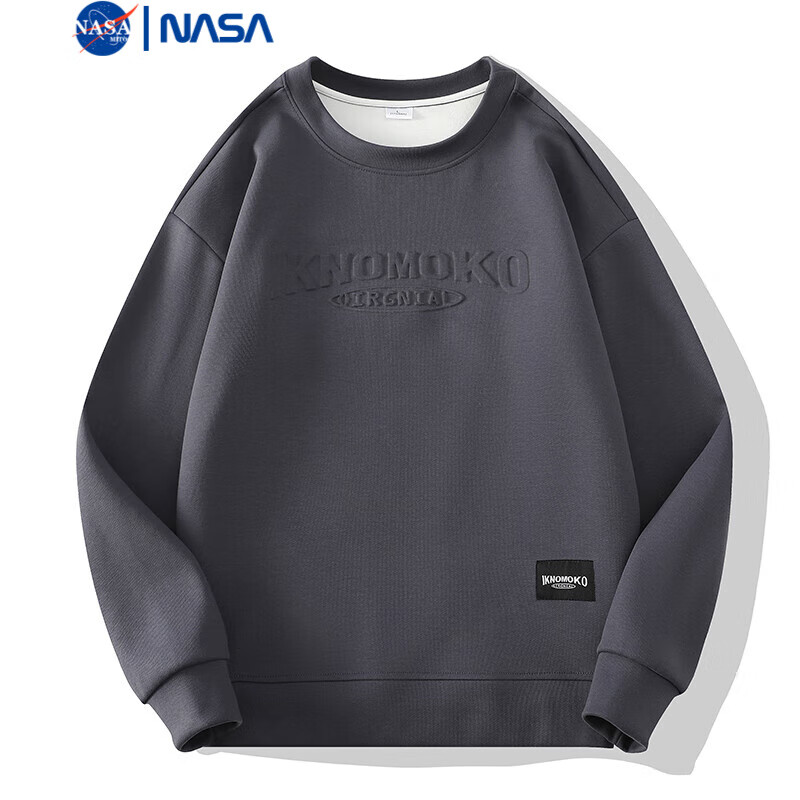 NASAMITOO提花圆领卫衣男士2024秋季新款宽松休闲简约百搭上衣 深灰色 2XL