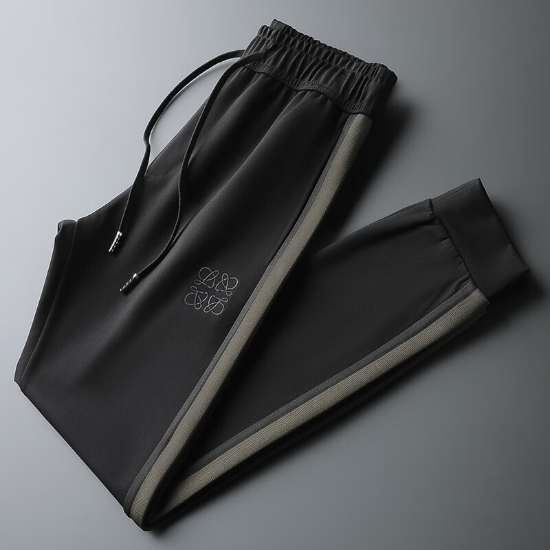 优崛(youjue)刺绣束脚裤男宽松运动休闲长裤子男士街头拼色竖条锥形裤