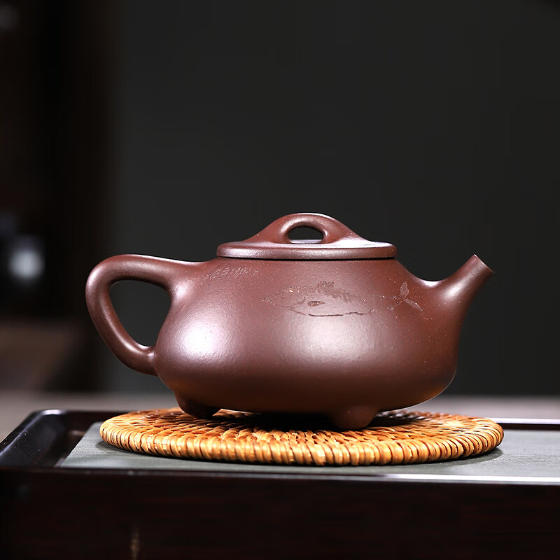 俱欣茶具中式泡茶家用复古原矿老紫泥景舟石瓢壶宜兴紫砂茶壶 鱼款