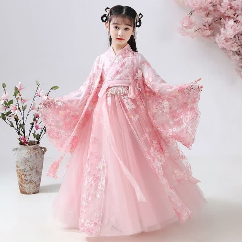 洛童欧女童汉服春秋款超仙儿童古装长袖中国风飘逸襦裙4-13岁小女孩古代典雅连衣裙8古筝演出服s 【桃色】 大袖衫+连衣裙+鞋子 130怎么样,好用不?