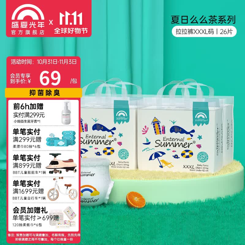 Enternal Summer盛夏光年夏日么么茶婴儿新生儿超薄透气柔软舒适尿不湿 拉拉裤XXXL码26片*4（18kg+）怎么样,好用不?