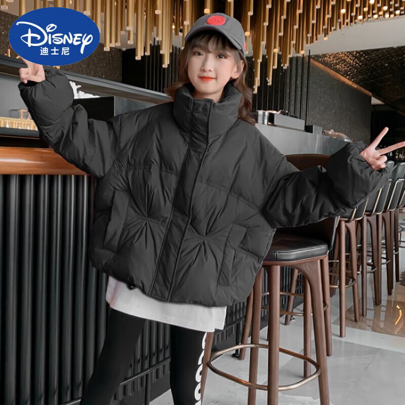 迪士尼（Disney）儿童羽绒服女童外套宝宝童装儿童冬装轻薄糖果袖服 黑 130