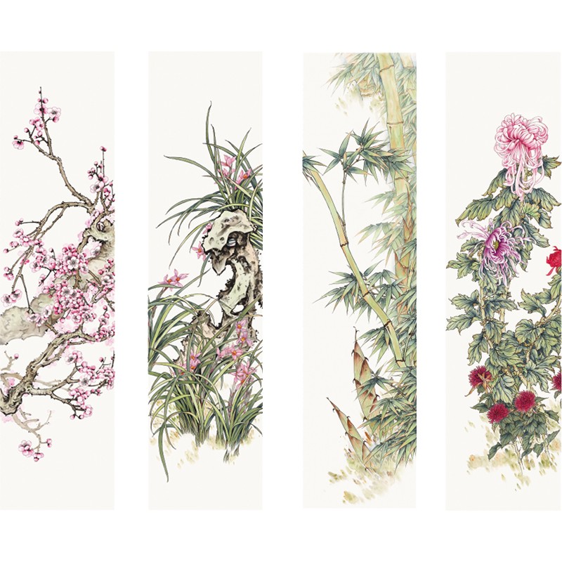 桔舍 工笔画白描底稿陈军四条屏初学者临摹画稿原大尺寸33*132厘米