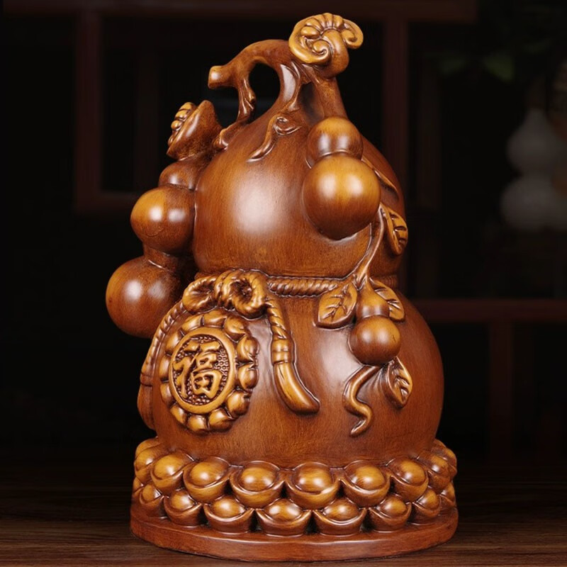 仙纵实木雕招财葫芦摆件家居大富大贵装饰办公室茶室新居开业礼品
