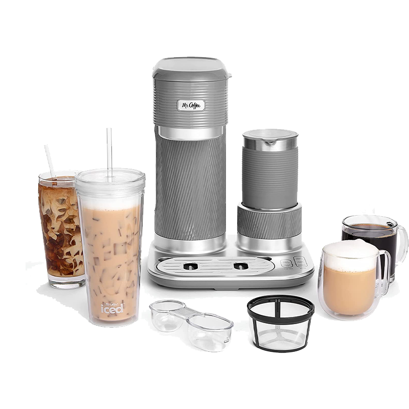 MR. COFFEE咖啡先生 高雅风格 4 合 1 单杯拿铁 Lux、冰和热咖啡机，集成式自动奶泡器 简易测量系统 浅灰色