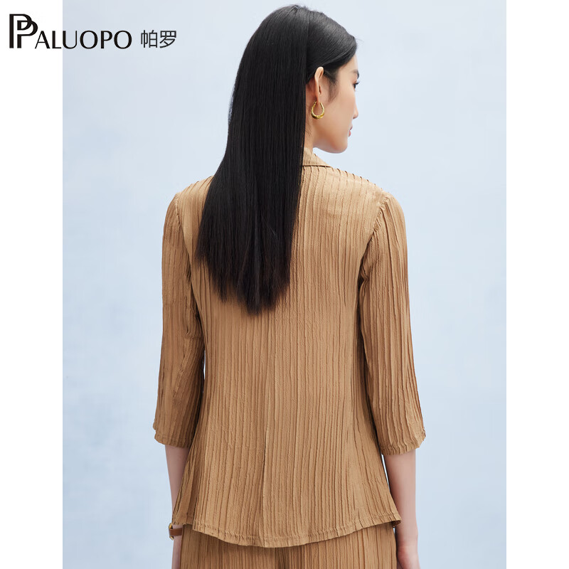 帕罗（PALUOPO）桑蚕丝职业西装夏季新款七分袖上衣百搭通勤透气修身外套女小西服 卡其 S (155/80A)