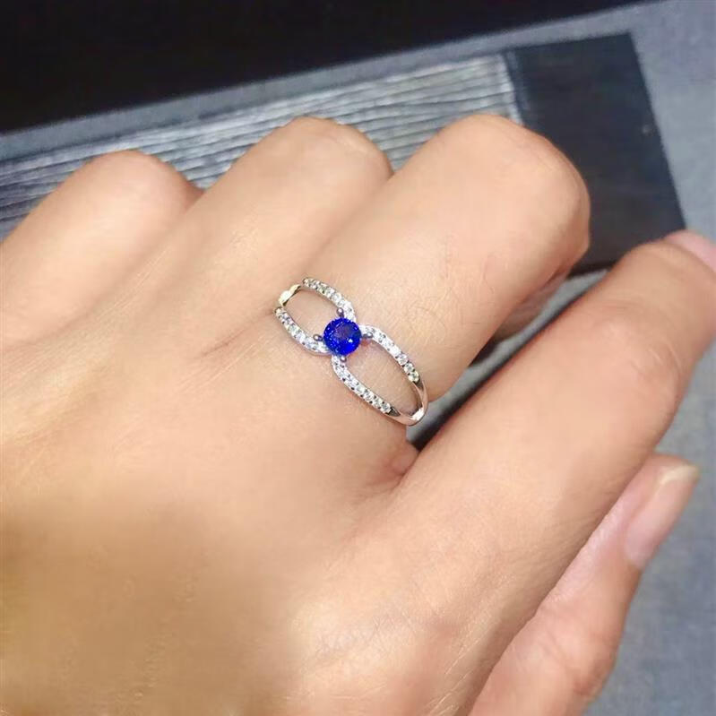 展缘小轻奢时尚个性超闪高贵天然蓝色宝石戒指s925银镶嵌活口百搭礼物