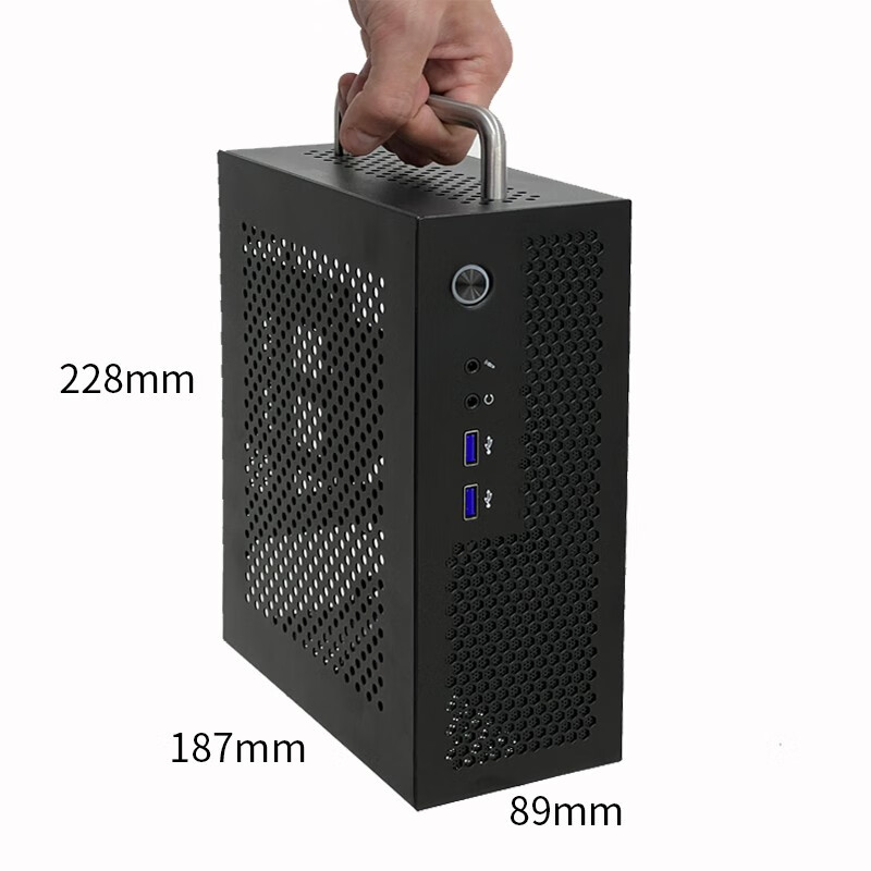 SKTC A09迷你台式机ITX17*17主板小1U电源3.8L全新HTPC电脑空机箱可立可卧 A09黑色3.0（含手提）