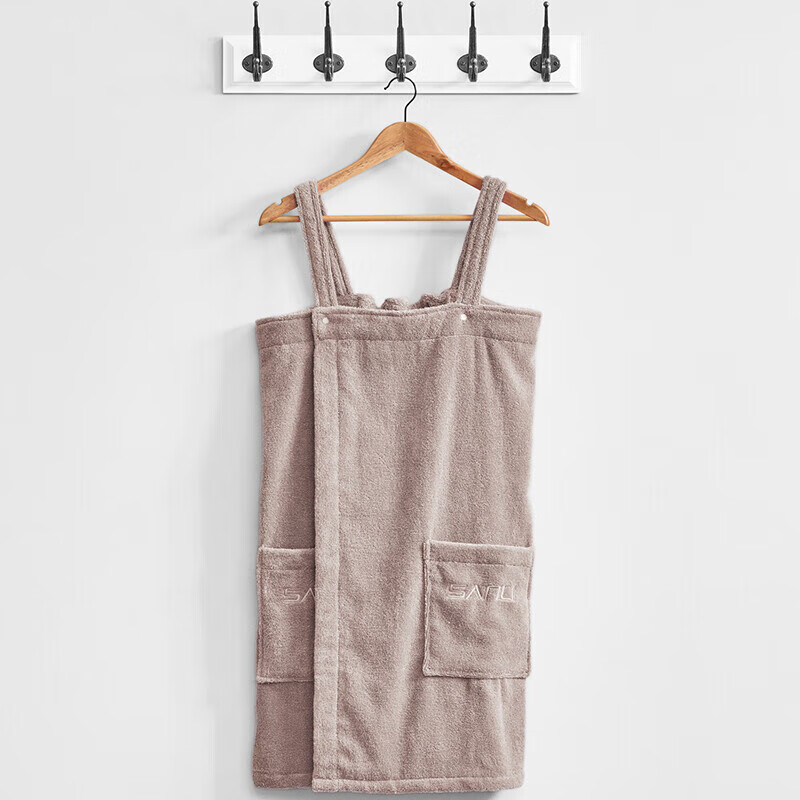 三利长绒棉吊带浴巾 A类柔软吸水可穿式浴裙 590克 纯棉沙滩巾浴袍 棕色 S（衣长72cm，胸围43cm)