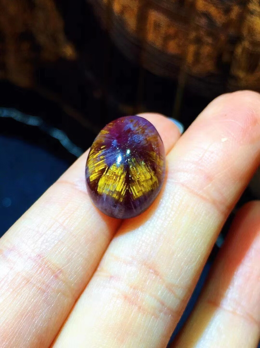 铭闽新款天然极光23紫钛晶银镶吊坠米字款随行金牙聚宝盆水晶 37448