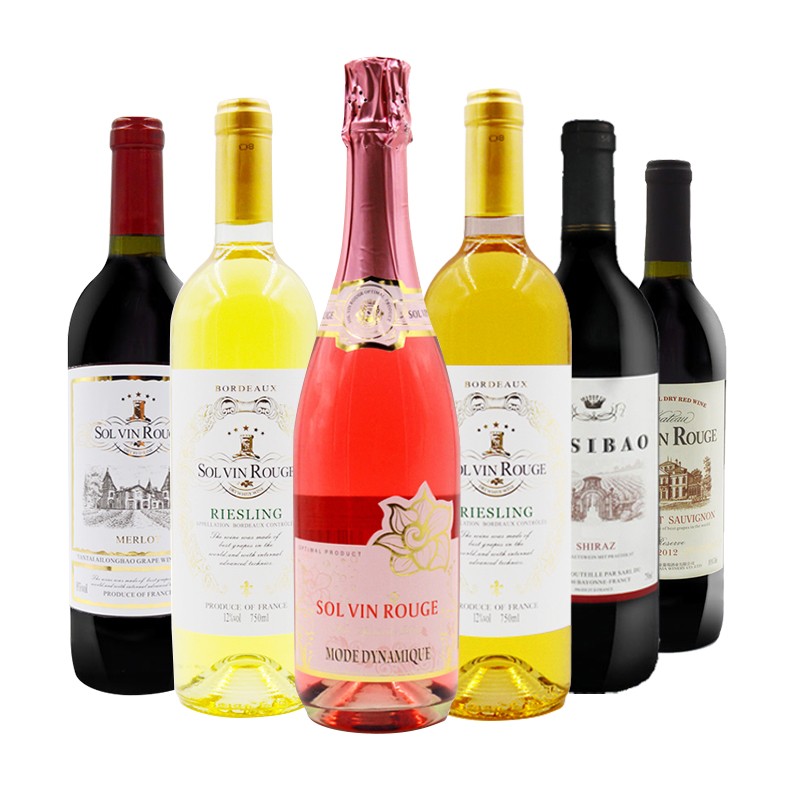 拉索尔菲(sol vin rouge)组合装红酒整箱6支混合干红葡萄酒甜白干白甜
