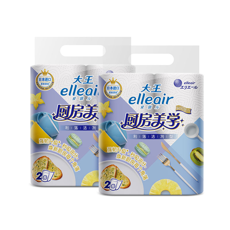 elleair大王爱璐儿利落洁净型厨房纸 70节*4卷 强韧升级 厨房用纸