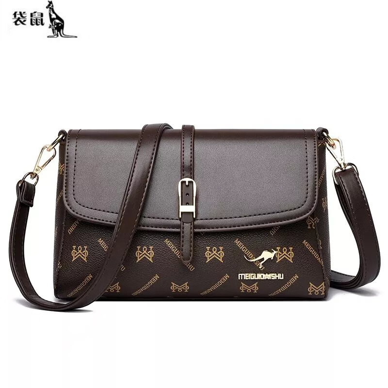 袋鼠(kangaroo)轻奢品牌包包女牛皮百搭单肩包高级感2024新款中年妈妈