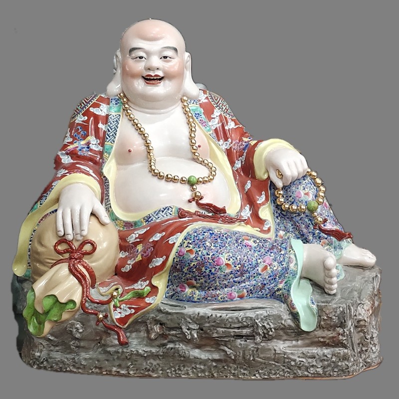 奋行景德镇陶瓷新中式摆件客厅居家手绘佛像弥勒佛艺术雕塑玄关摆件瓷