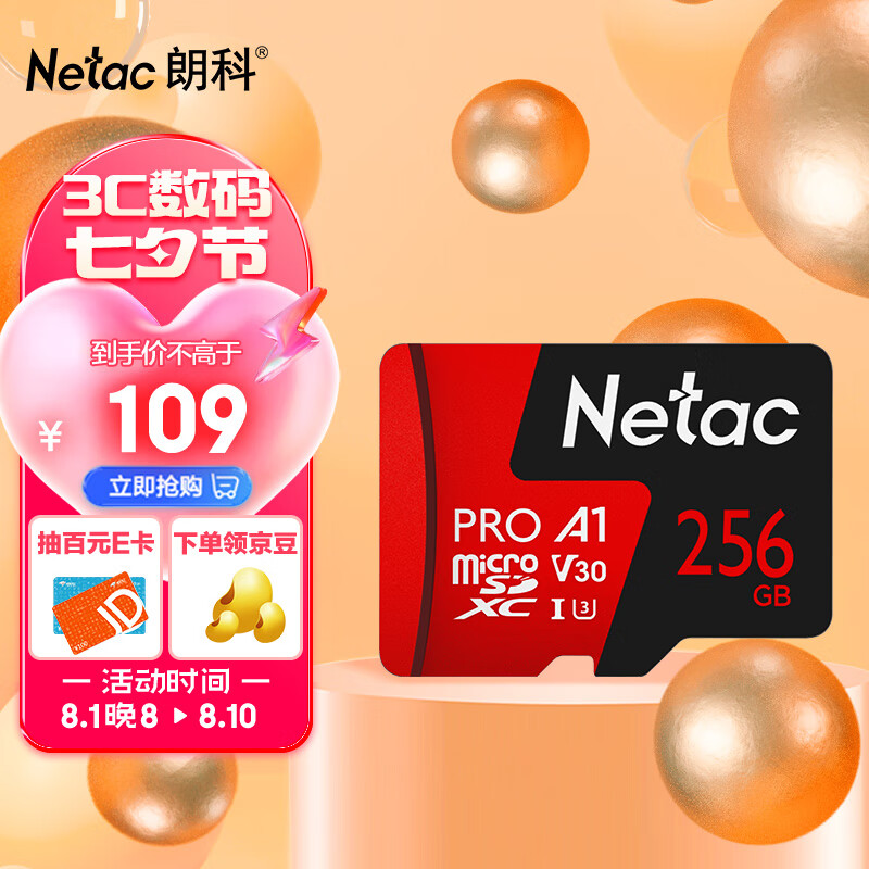 朗科（Netac）256GB TF（MicroSD）存储卡 A1 U3 V30 4K 高度耐用行车记录仪&监控摄像头内存卡 读速100MB/s