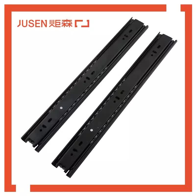 炬森抽屉轨道加厚缓冲阻尼导轨三节轨橱柜反弹滑道侧装滑轨滑道 普通（1副）黑色 16寸/40cm