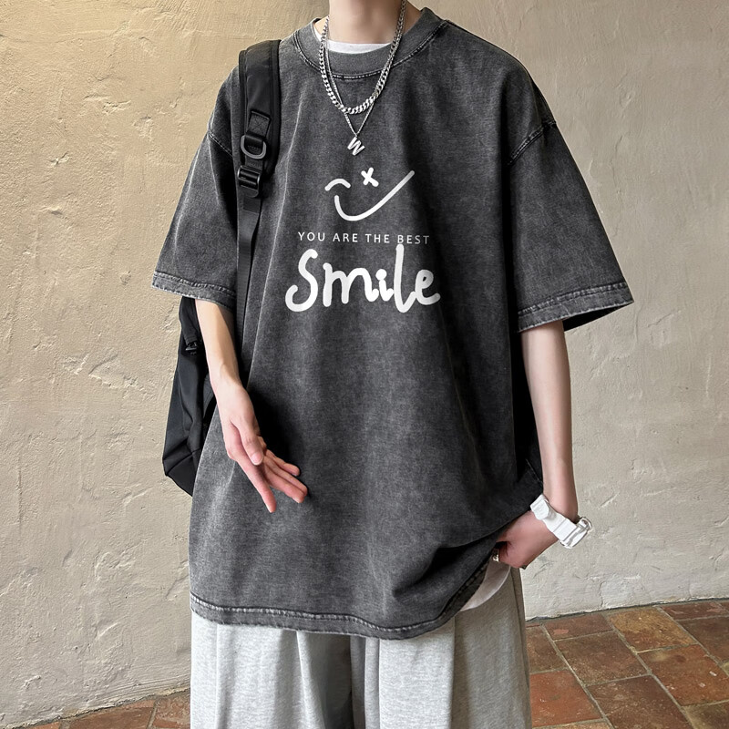 踏丽虹短袖t恤男宽松休闲纯色卡通印花男士纯棉半袖t恤夏季学生上衣