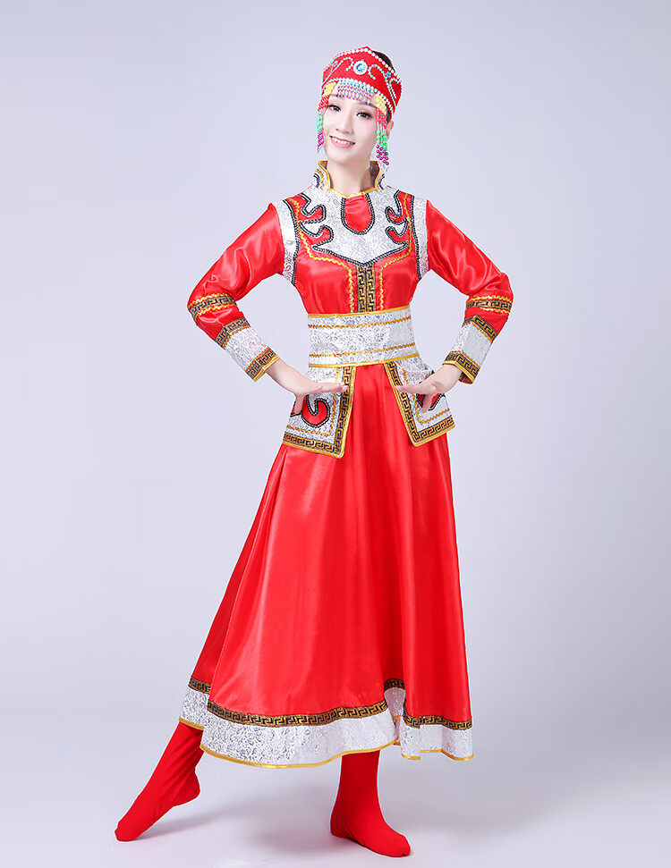 蜜凡苏蒙古族服装女装生活装演出服筷子舞女装内蒙古舞蹈服装 红色 s
