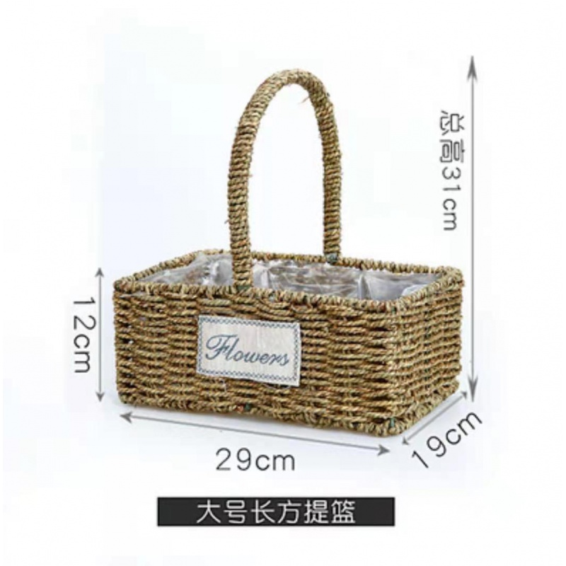 藤编花盆柳编手提花筐竹编干花鲜花插花小篮子伴手礼定制 长方形大号