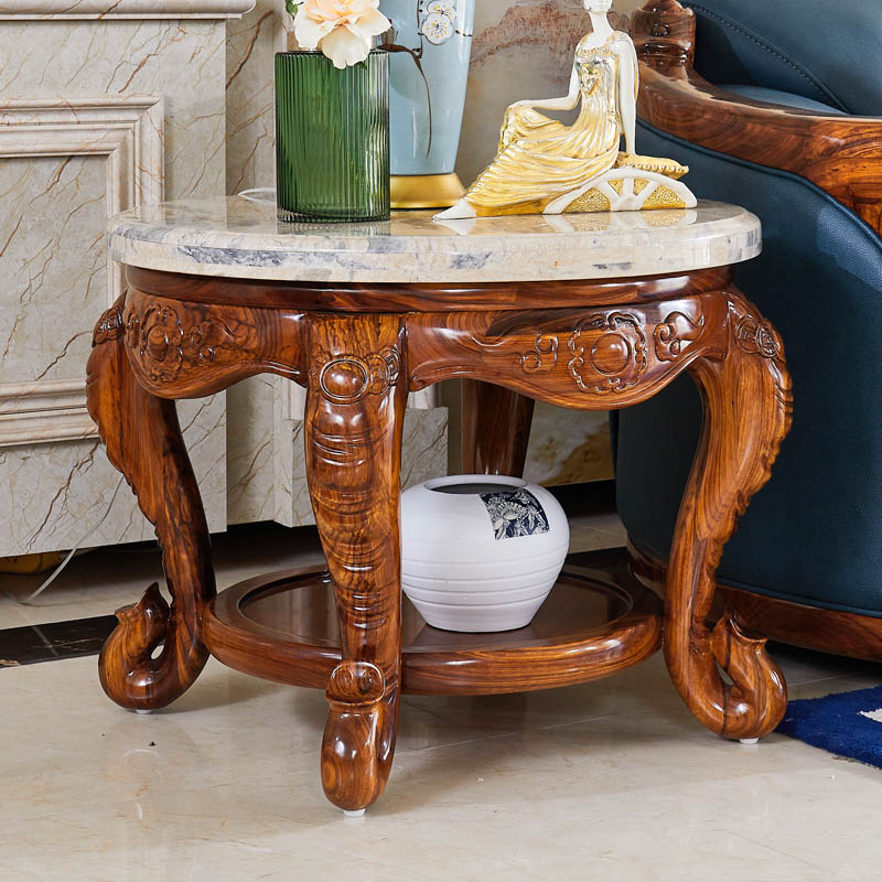 欧式别墅乌金木圆几角几实木大理石边几客厅茶几边桌奢华 乌金木小圆