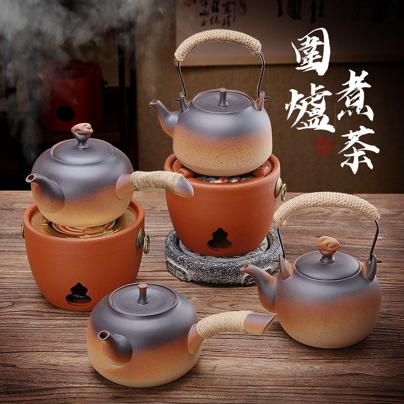 棉小城红泥碳电两用炉户外煮水炭炉木炭风炉围炉煮茶烧水壶温茶器泡茶壶 单壶【800ml富贵提梁壶】
