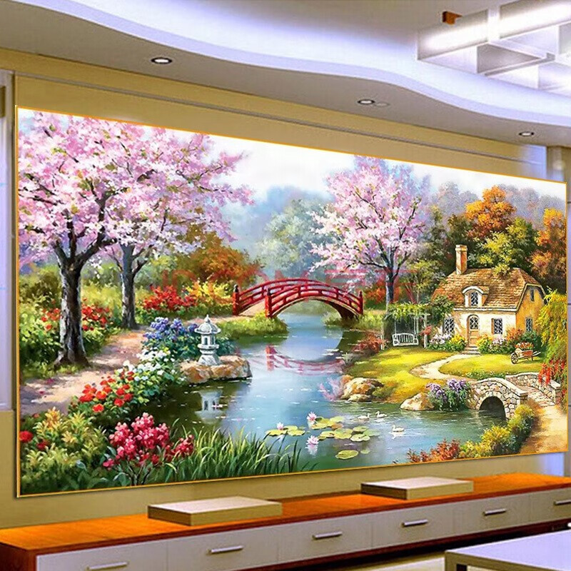 ks十字绣客厅新款线绣欧式风景画花园小屋梦幻家园手工自己绣 11ct