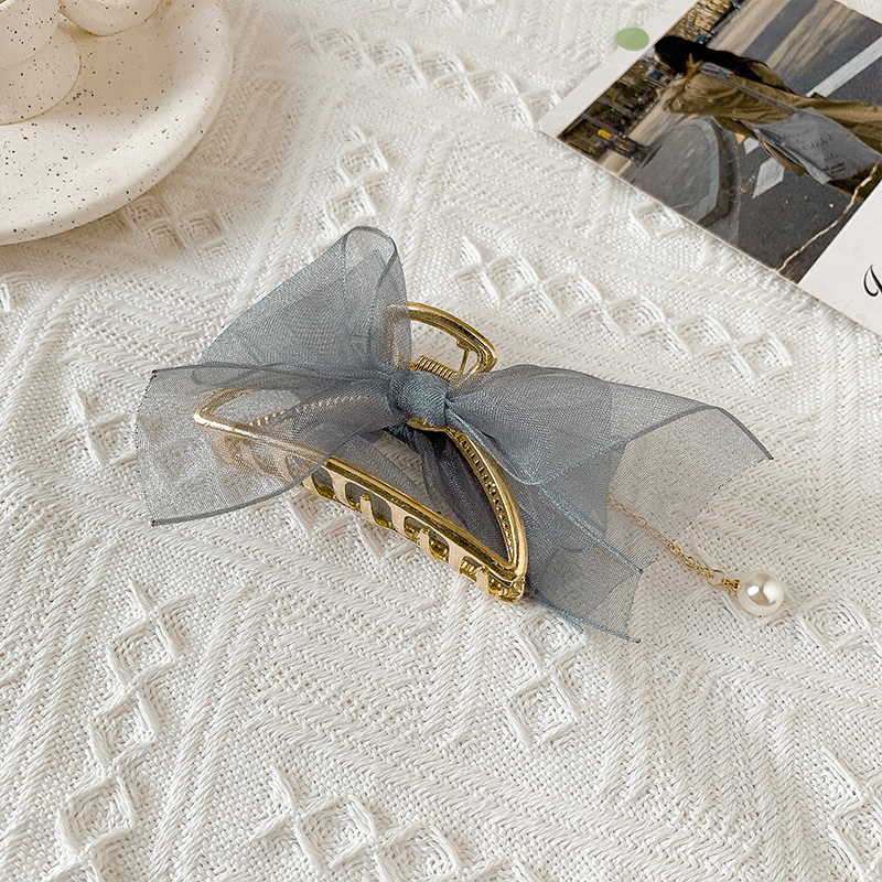 beautiful princess韩国网红发卡珍珠吊坠发夹网纱蝴蝶结抓夹鲨鱼夹子