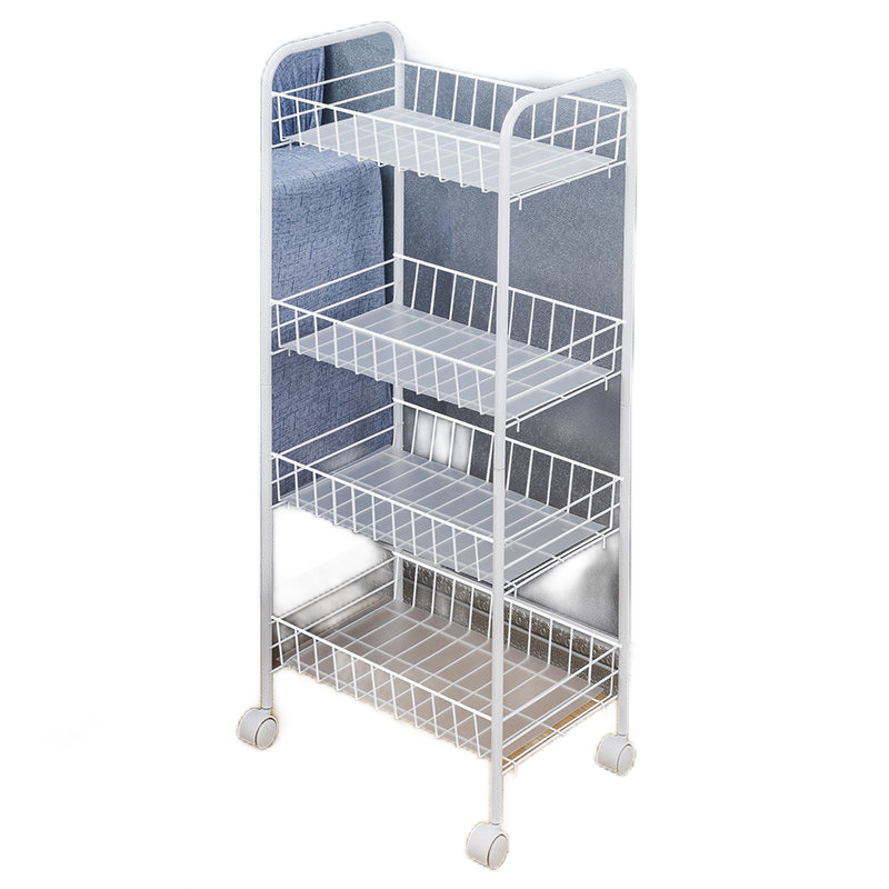 铁丫 零食置物架子家用带轮小推车储物架卧室整理零食收纳架厨房置物架落地多层菜篮架子可移动 【加固款】3层带滑轮 白色