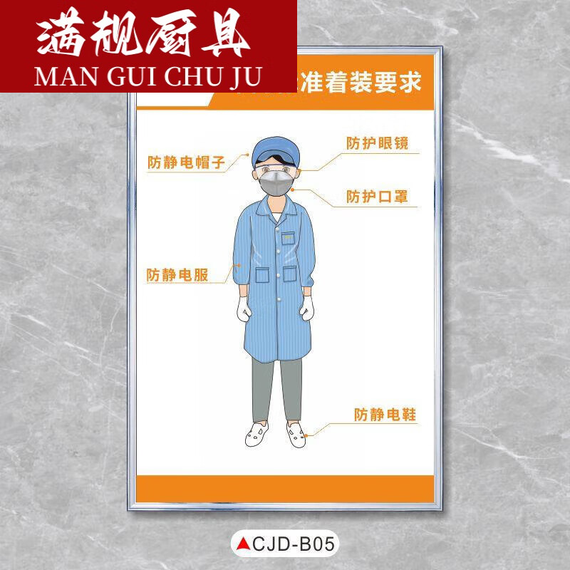 无尘车间着装规范标示牌服着装步骤要求标识牌esd房人员进 cjd-b05 40