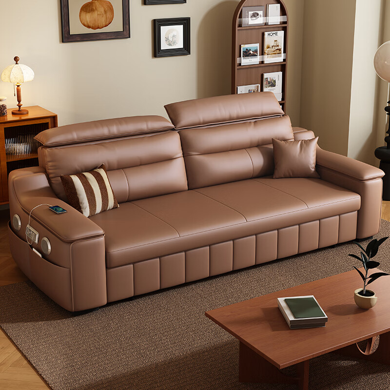 哈森诗丹中古风折叠沙发床两用2025新款小户型客厅多功能可调节头枕皮沙发 外径:1.6m(无储物)可调节头枕 高弹海绵款(加厚猫抓皮)