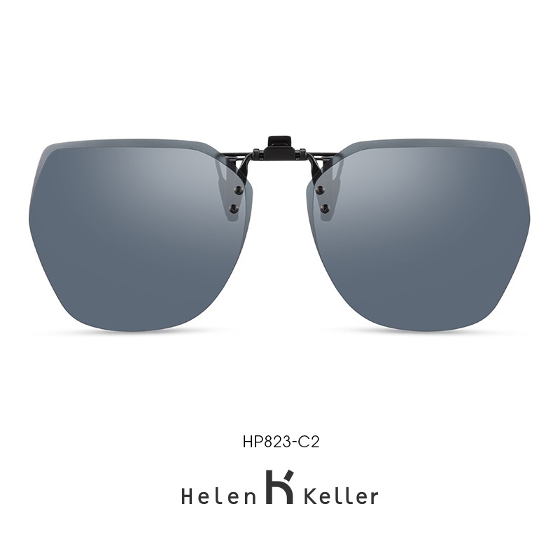 海伦凯勒太阳镜片夹片式男女几何大框时尚太阳镜挂片近视眼镜夹片开车专用墨镜HP823 HP823C2全灰色