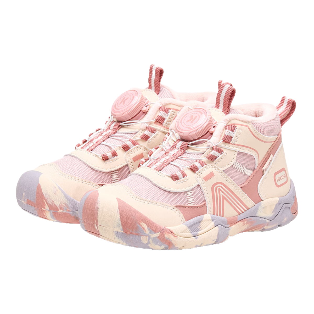 卡特兔儿童运动鞋户外童鞋2024冬季新款篮球鞋防滑透气加绒保暖儿童棉鞋 杏粉 30 内长18.5cm  脚长17.6-18.2