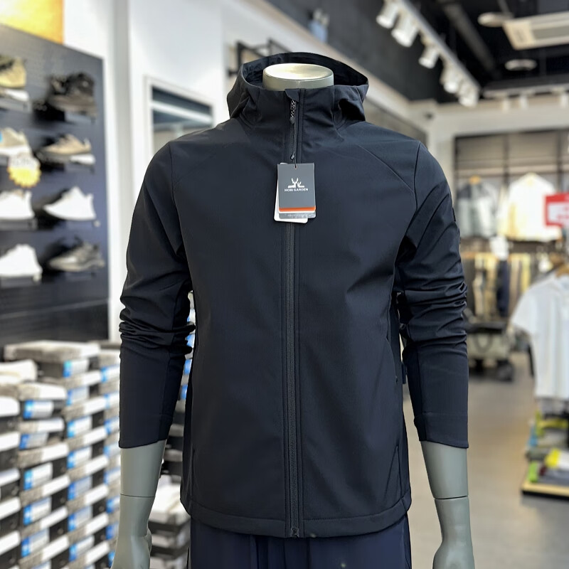 牧高笛软壳衣男士秋冬户外徒步运动外套女防风防泼水加绒保暖连帽夹克 钢琴黑男款 （连帽） L/男【175】女【170】