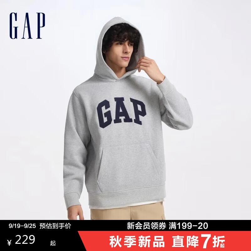 GAP男女装2024秋季新款碳素软磨抓绒字母logo连帽卫衣上衣609116