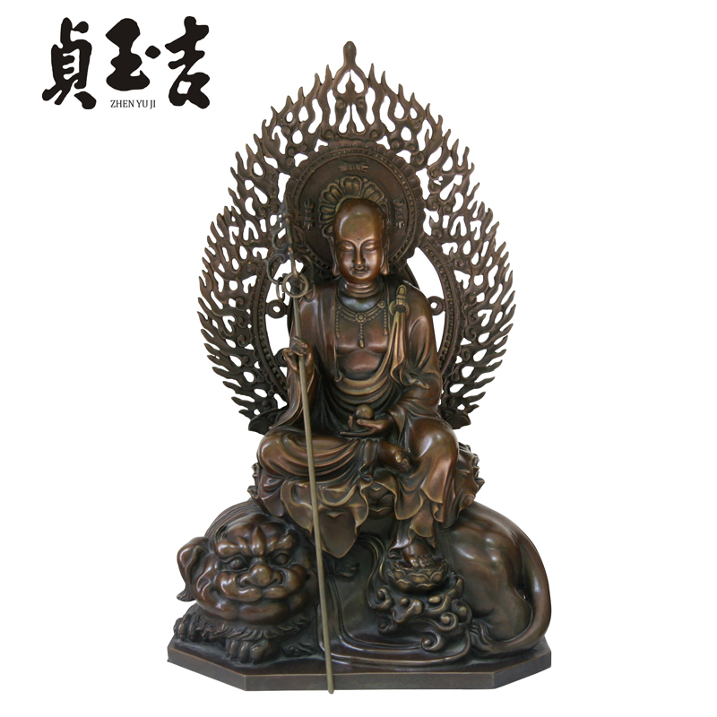 地藏王菩萨坐谛听佛像摆件家居佛堂玄关摆件黄铜 地藏王坐谛听