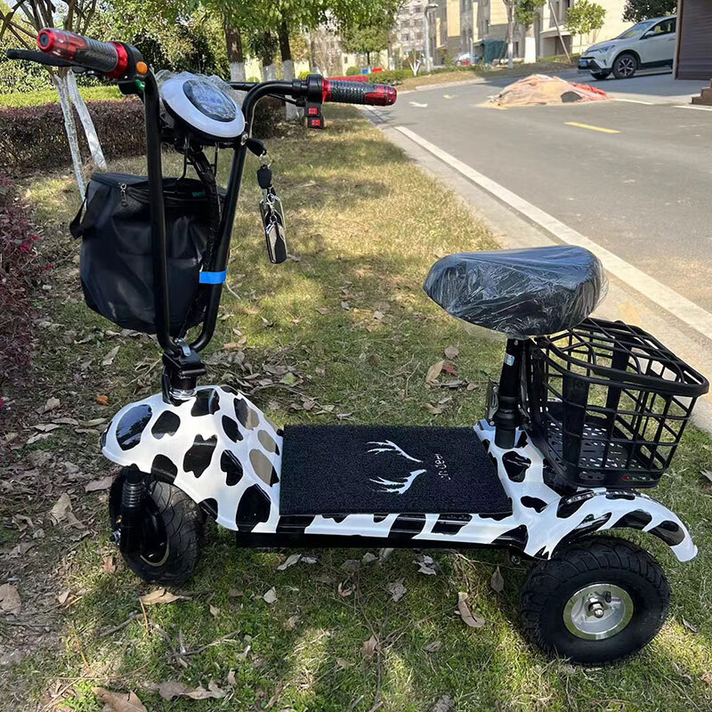 圣雅美電動(dòng)三輪車小型折疊親子電動(dòng)車大人女士接送孩子家用代步電瓶車 奶牛色單人座(一鍵啟動(dòng)防盜報(bào)警) 36v鋰電池 續(xù)航30km（可提充電）