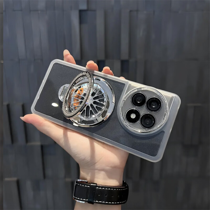 LNXXS 解压旋转陀螺支架透明软壳适用一加ace5pro手机壳自带镜头膜ace3pro高级感一加ace2Pro防摔保护套 解压陀螺支架款【透黑】护镜透明硅胶软壳 一加 Ace 3 Pro