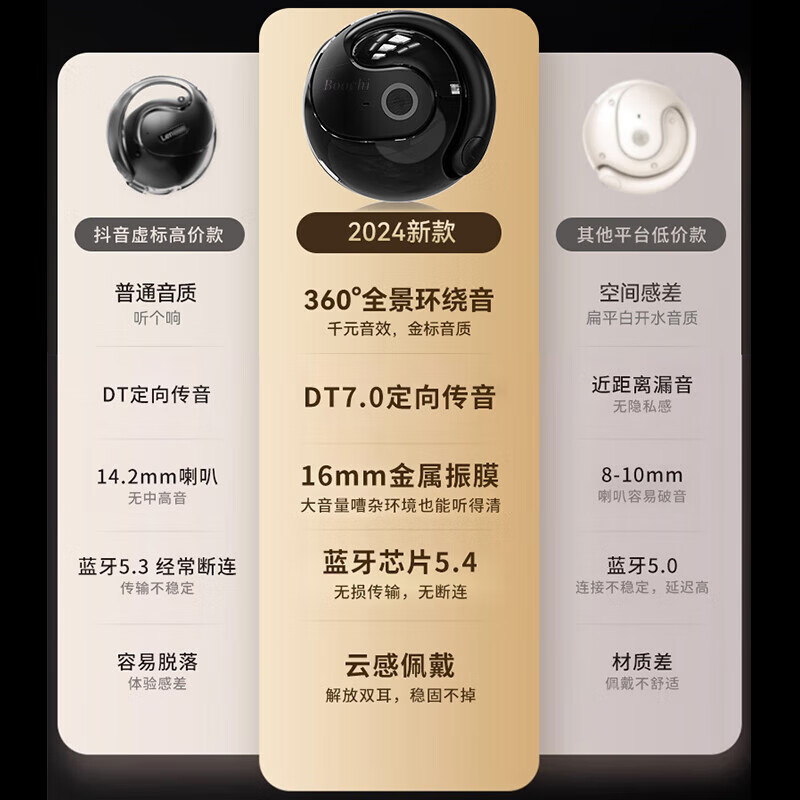 BOOCHI【2024新款|好评如潮】无线蓝牙耳机挂耳式小椰球不入耳超长待机适用于苹果手机降噪游戏运动耳机 薄雾紫【千元音效】云感降噪