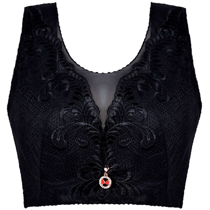 女式大号胸罩大胸显小性感聚拢胖女无钢圈加大码薄款文胸奶罩 黑色 34