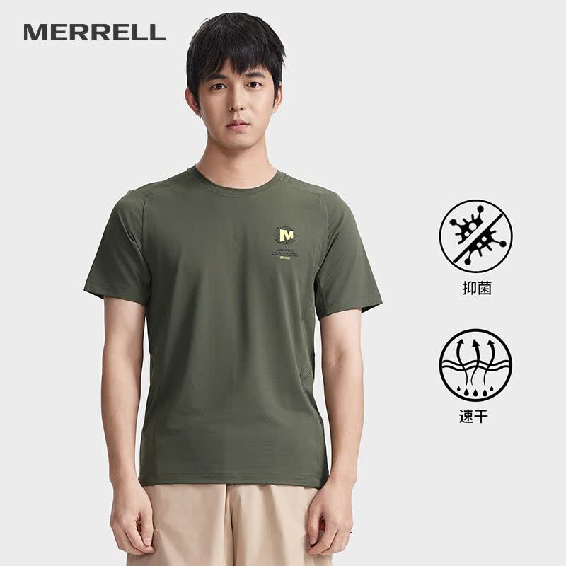 迈乐（Merrell）运动户外男款短袖上衣舒适百塔吸湿速干短袖T恤透气轻薄短款上衣 MC2249006-GE104军绿 XL
