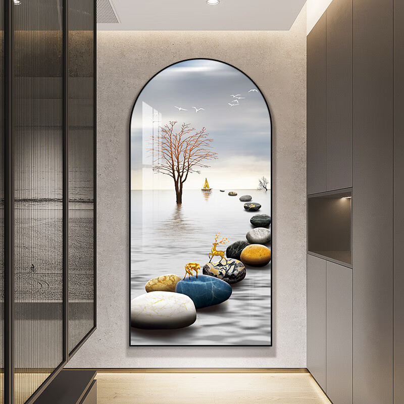 石来运转玄关装饰画拱形入户玄关画走廊尽头现代大气过道装饰壁画
