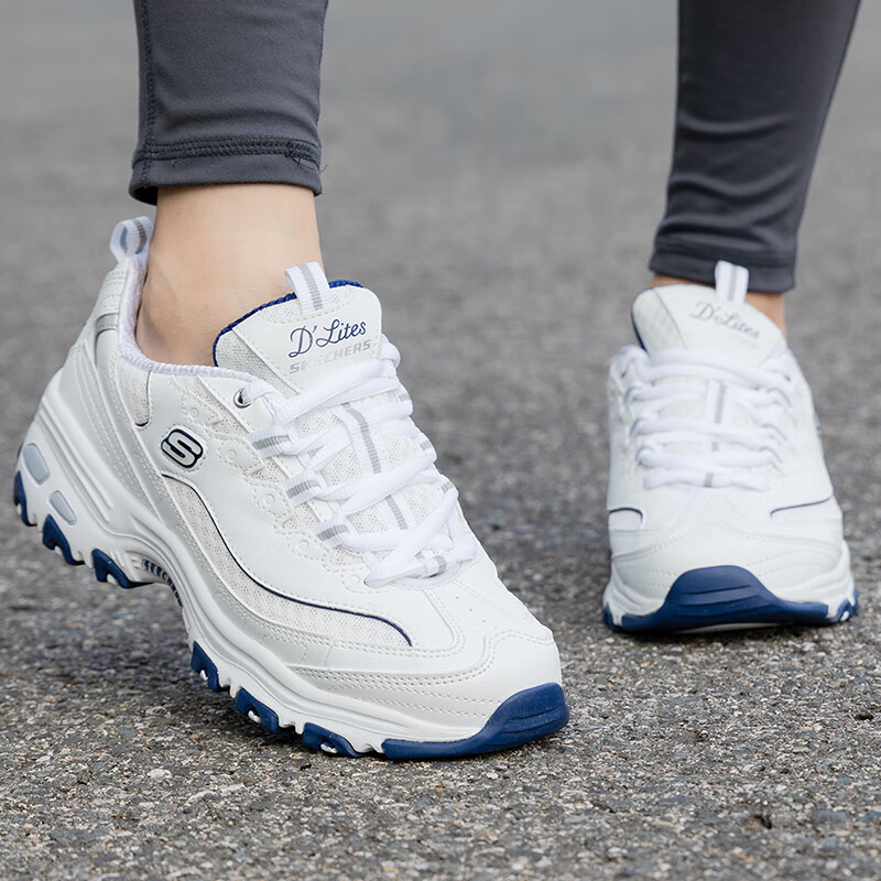 斯凯奇（Skechers）女鞋夏季2025新款蓝白老爹鞋网面透气厚底减震熊猫鞋休闲鞋运动鞋 WNV 37