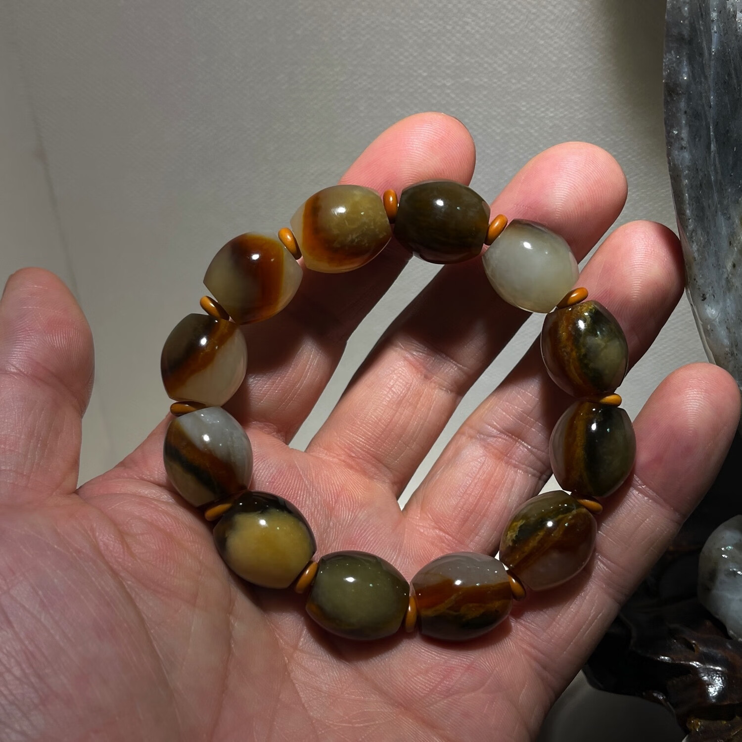 荷玉情缘岫岩玉石王花玉手串绝品料带证书可收藏男款手链